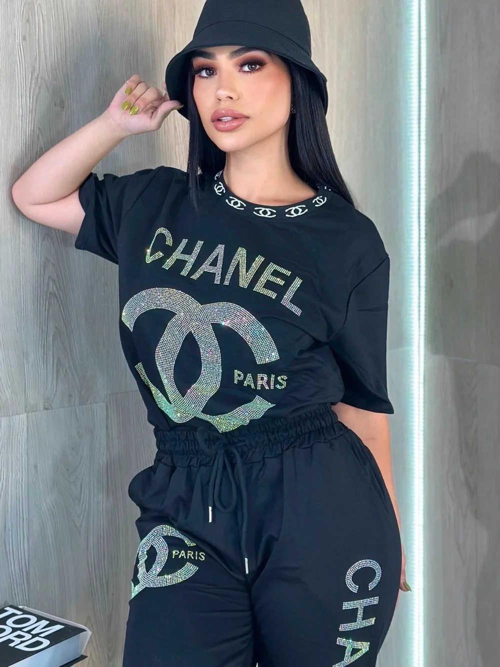 Black Jogger Set with Iridescent Logo